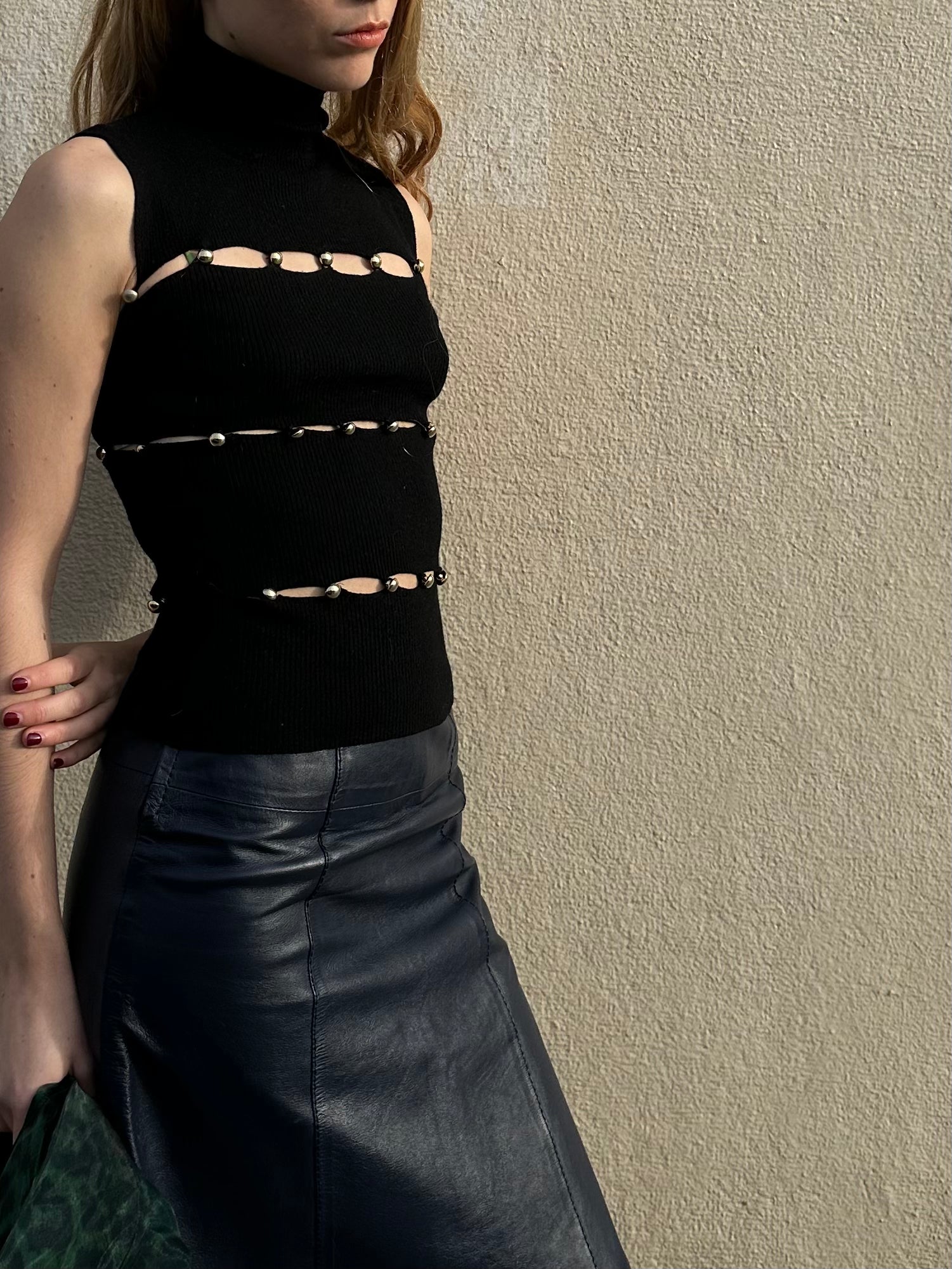 HERMÈS NAVY LEATHER SKIRT