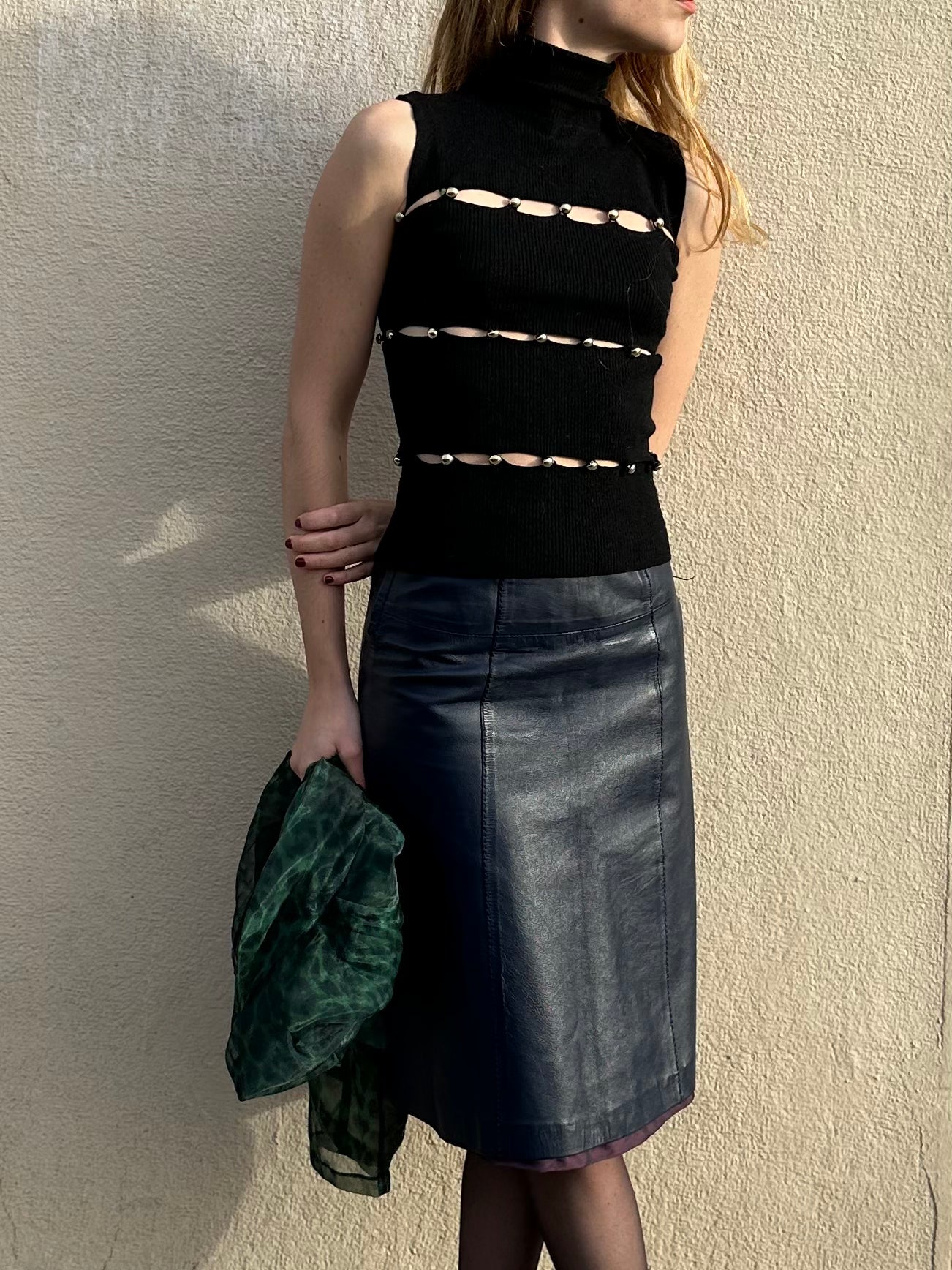 HERMÈS NAVY LEATHER SKIRT