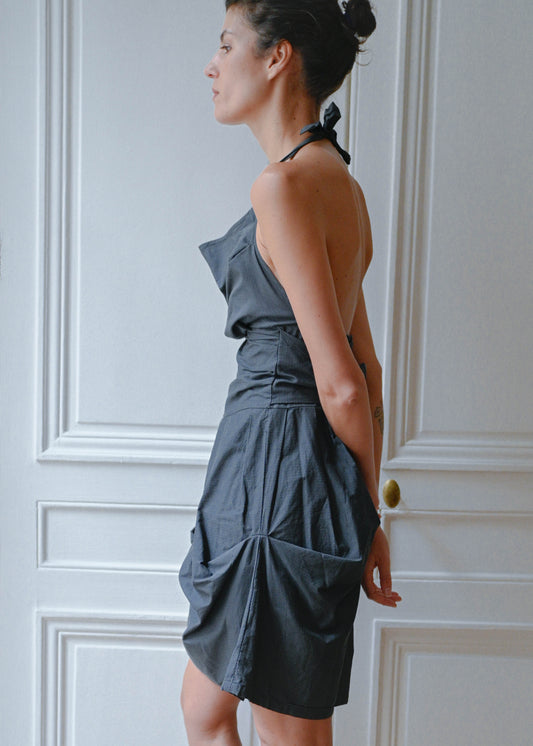 Grey backless dress, vintage, TURN Paris (detail)