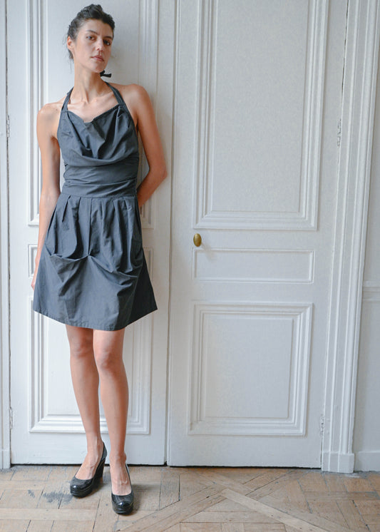 Grey backless dress, vintage, TURN Paris (detail)