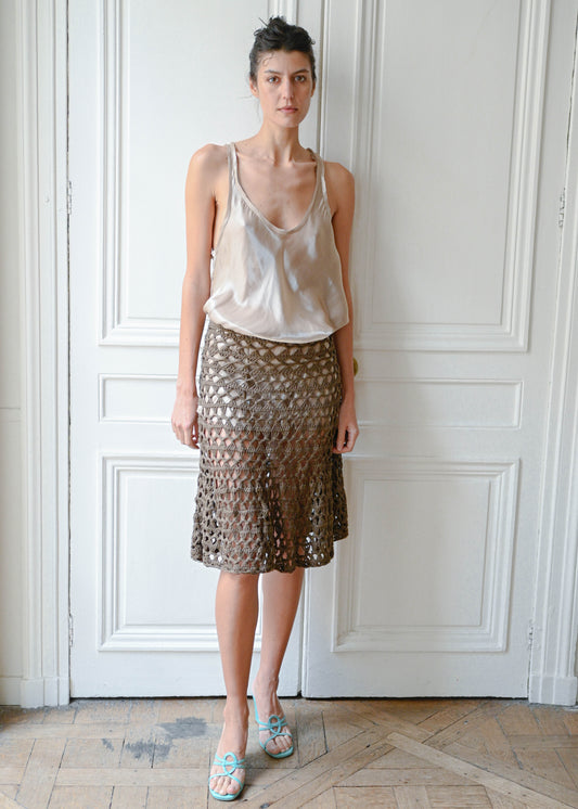 Brown open knit skirt