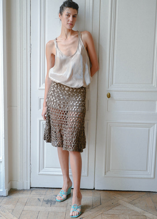 Brown open knit skirt