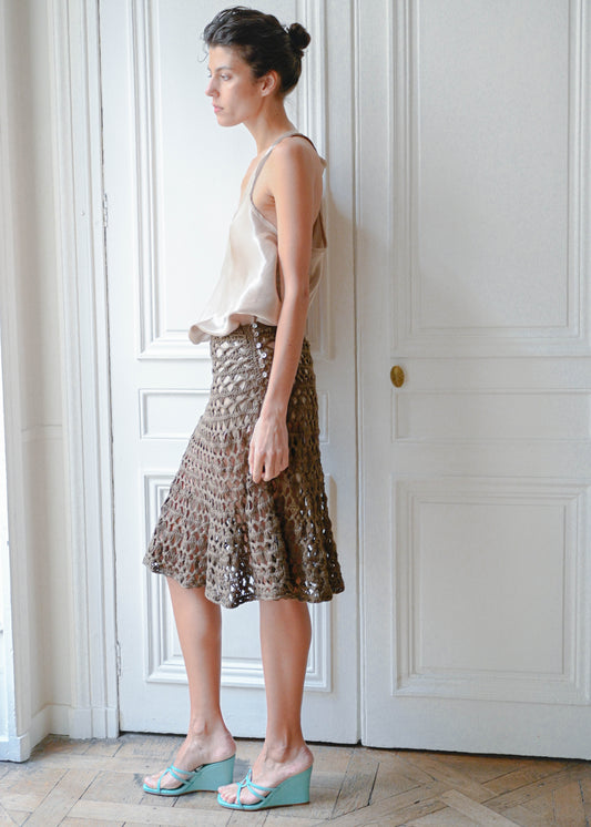 Brown open knit skirt