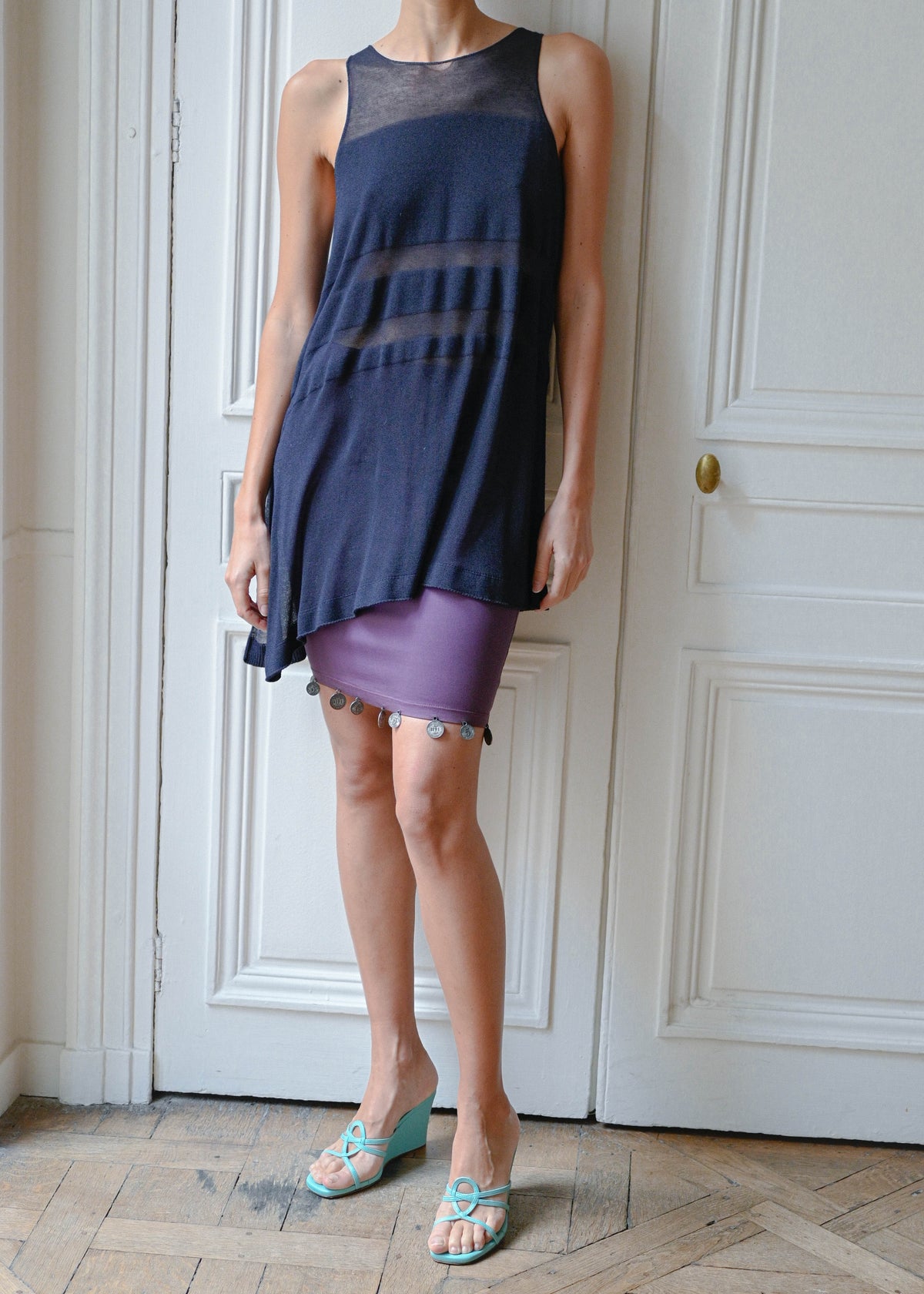 Blue tunic dress, vintage, TURN Paris (detail)