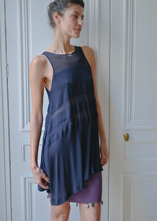 Blue tunic dress, vintage, TURN Paris (side view)
