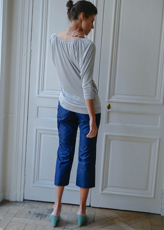 Vintage light grey draped top, back view, TURN Paris