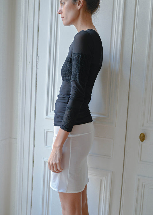 Mesh striped stretch black top, vintage, TURN Paris (detail)