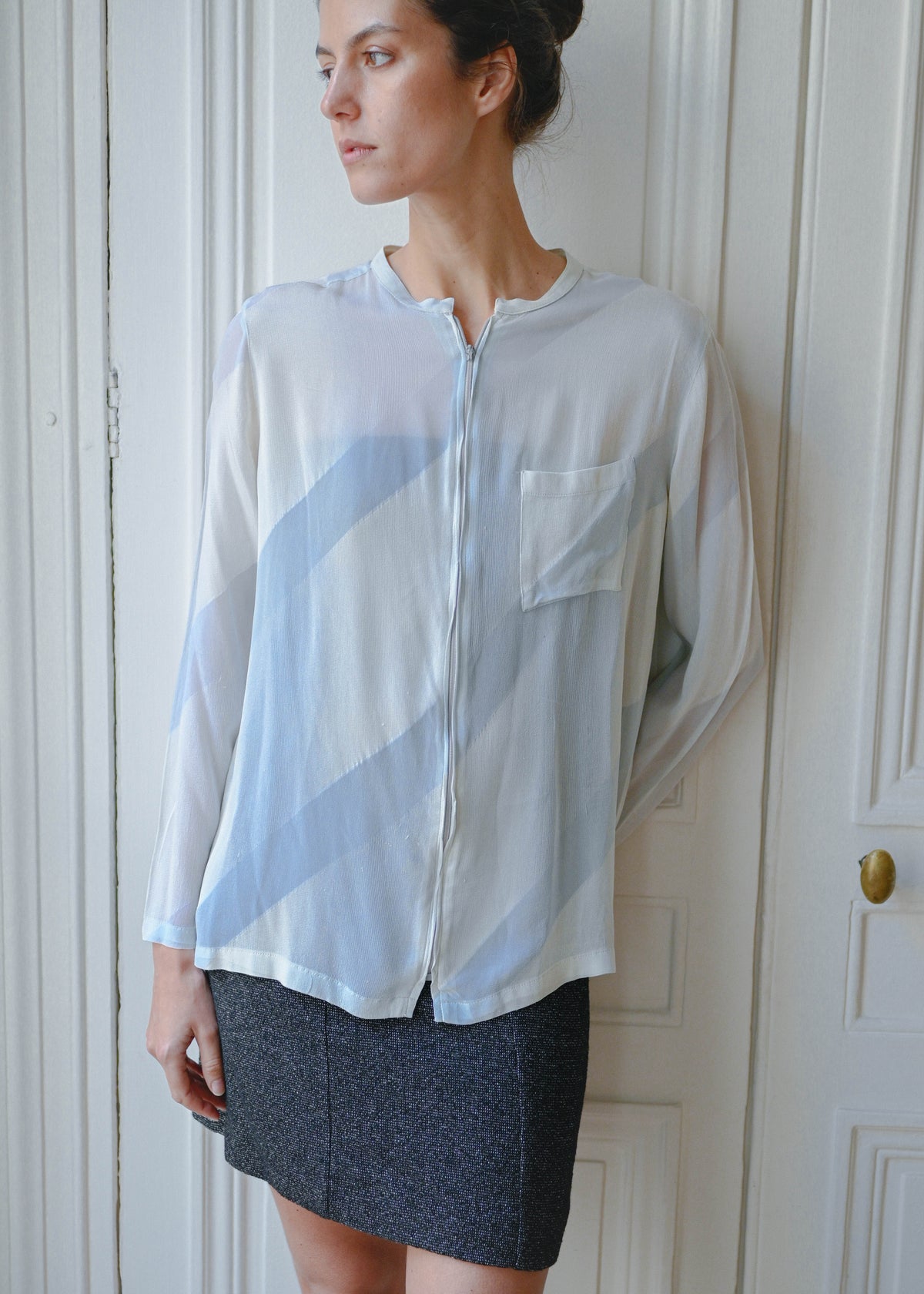 Armani mint silk jacket, vintage, TURN Paris (front view)