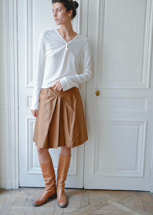 Pleat silk skirt, vintage, TURN Paris (front view)