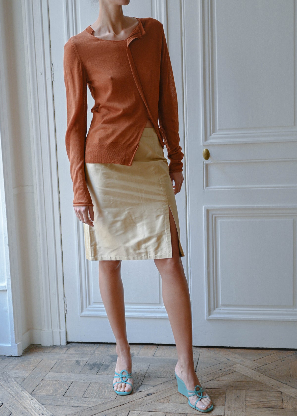 Cream silk skirt, vintage, TURN Paris (back view)