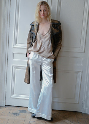 White satin trousers