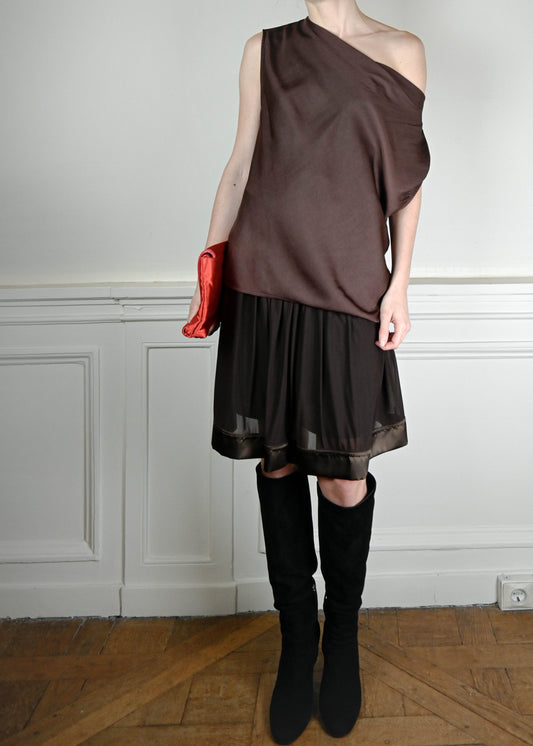 TURN PARIS, VINTAGE SILKY DRAPED TOP IN BROWN
