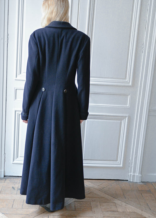 Vintage navy wool maxi coat, detail, TURN Paris