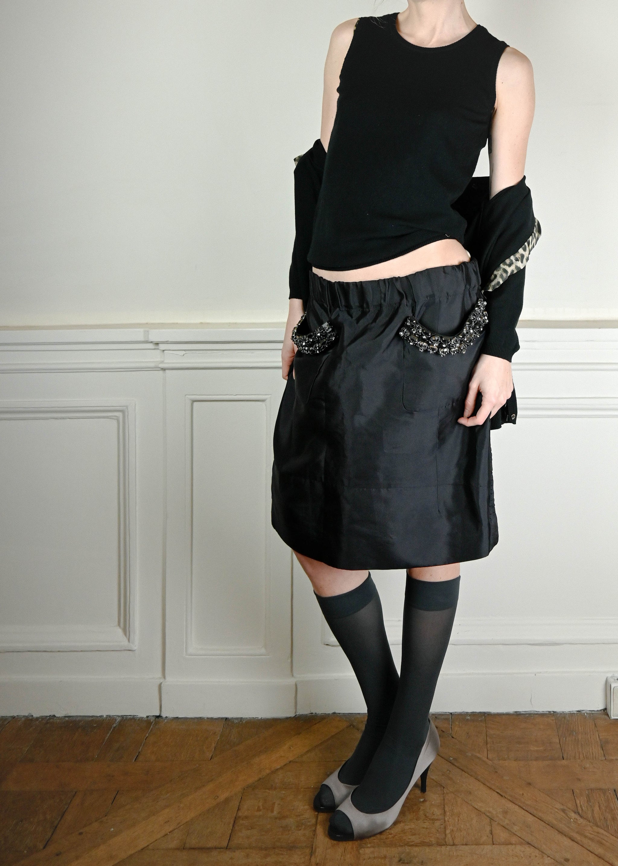 TURN PARIS, VINTAGE MARNI SILK SKIRT WITH JEWELED POCKET
