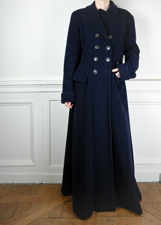 TURN PARIS, VINTAGE RALPH LAUREN NAVY MAXI COAT IN WOOL