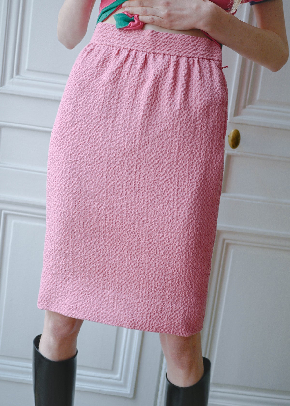 Vintage Givenchy waffle skirt, front view, TURN Paris
