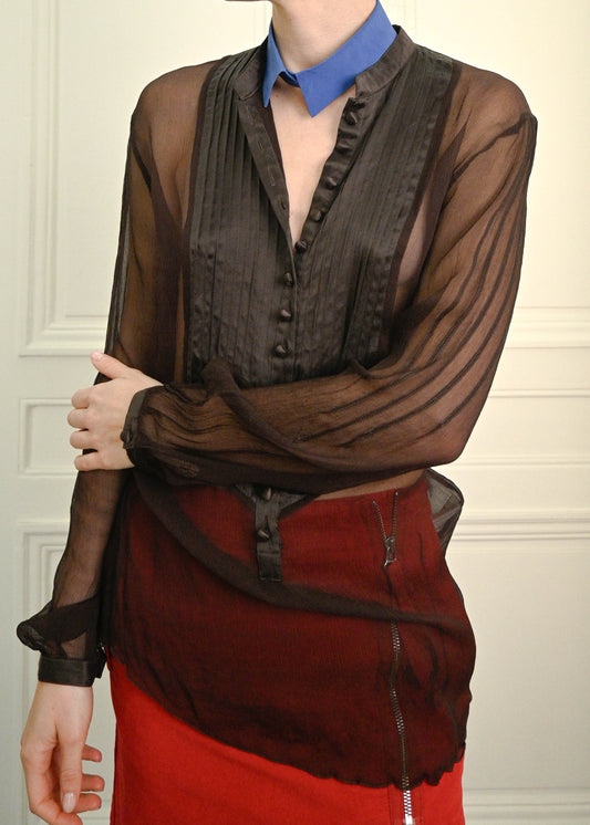 TURN PARIS SILK TRANSPARENT CHEMISE IN BROWN