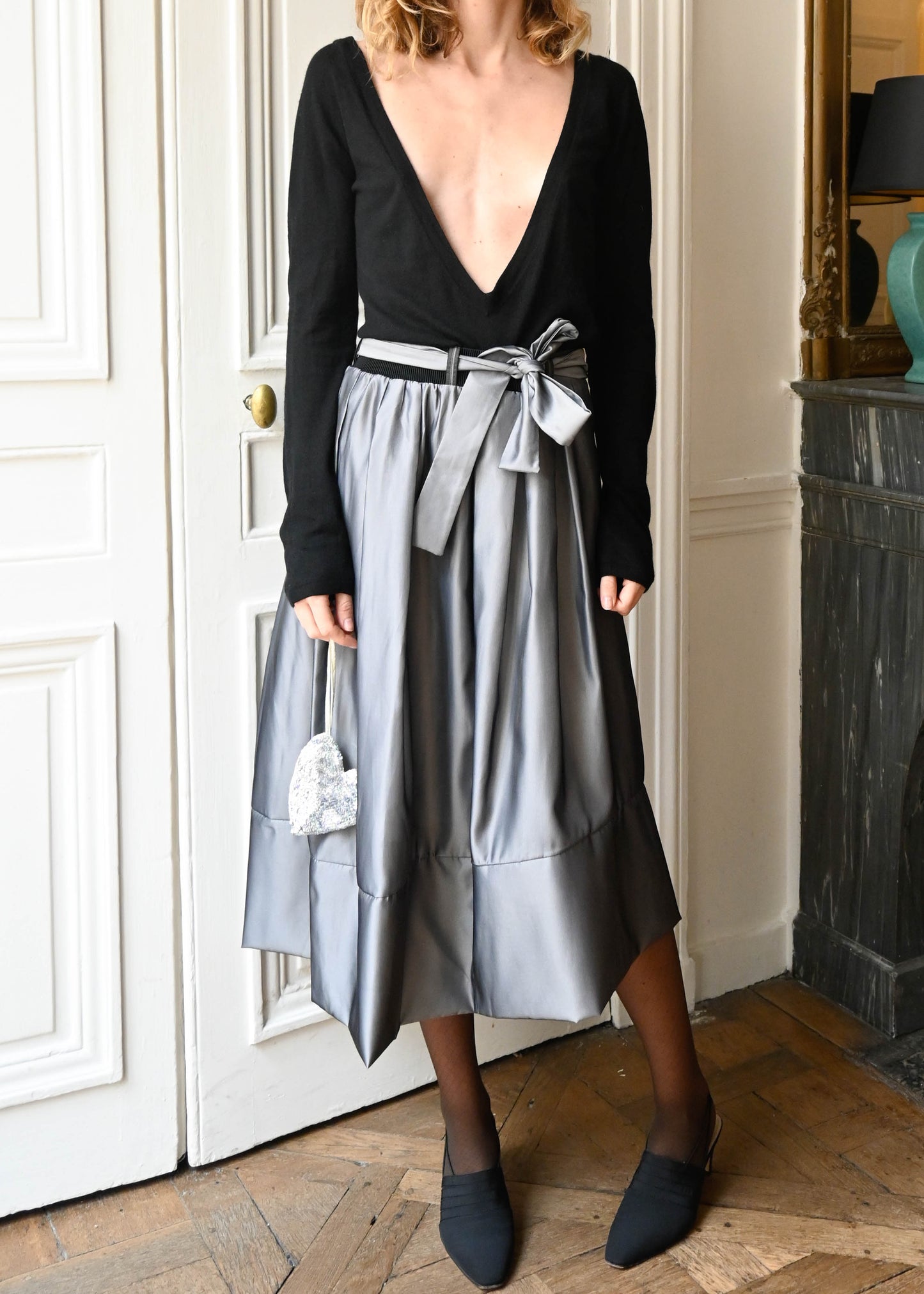 METALLIC SILVER SKIRT