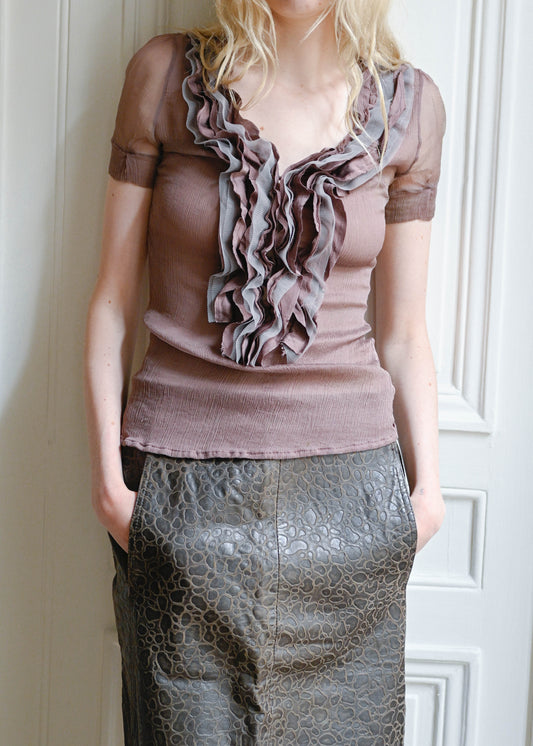 Rose taupe ruffle top