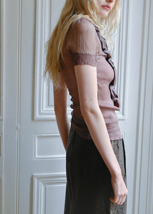 Rose taupe ruffle top