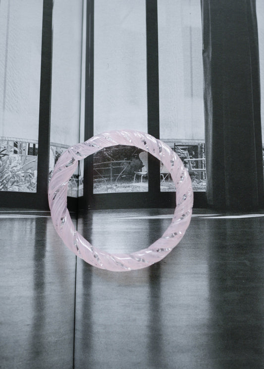 TURN Paris gum pink Twisted Bangle, handmade glass bangle by La Verrerie de Biot