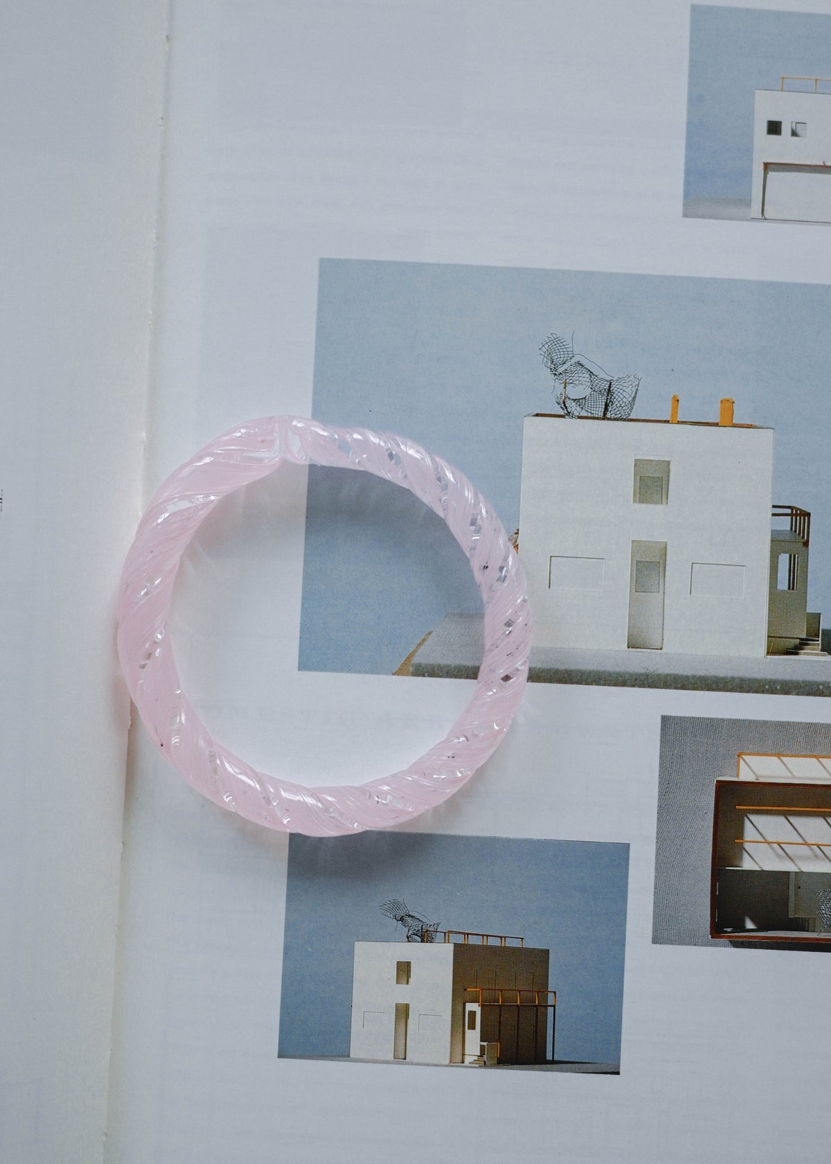 TURN Paris gum pink Twisted Bangle, handmade glass bangle by La Verrerie de Biot