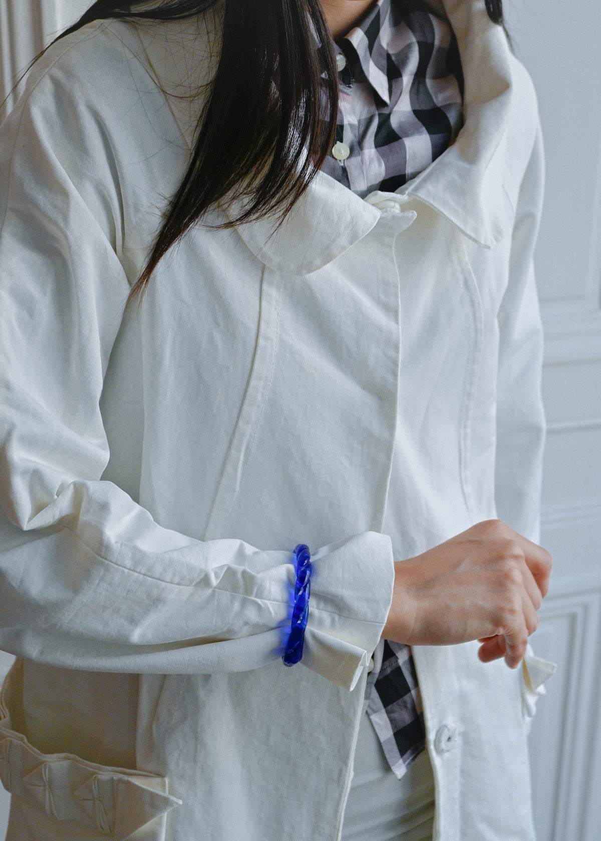 TURN Paris blue Twisted Bangle, handmade glass bangle by La Verrerie de Biot