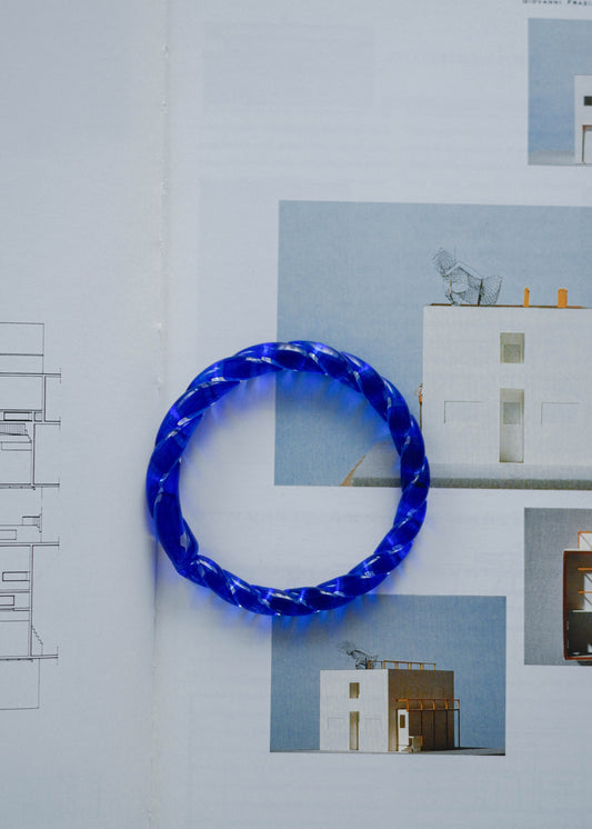 TURN Paris blue Twisted Bangle, handmade glass bangle by La Verrerie de Biot