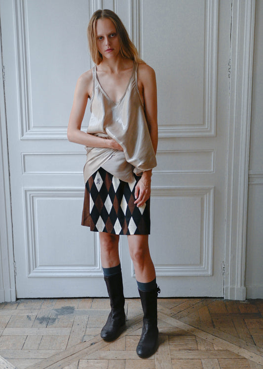 Diagonal check wool skirt