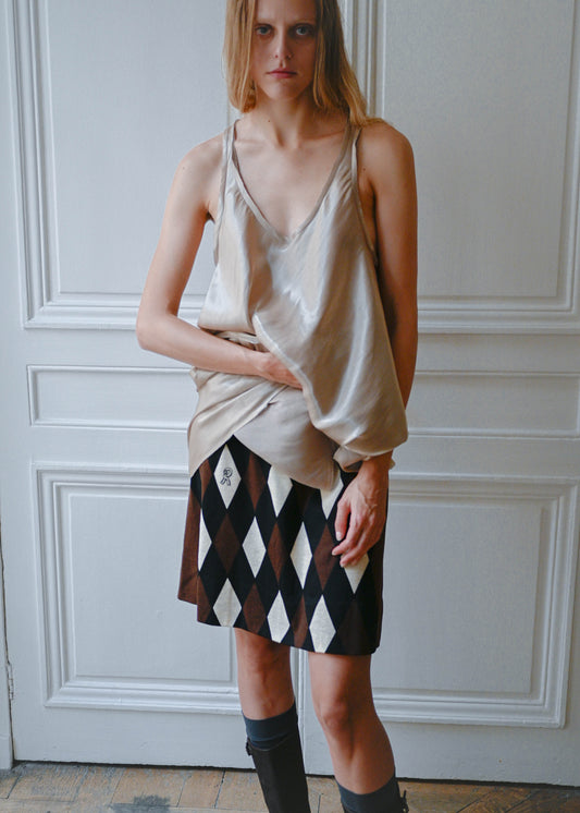 Diagonal check wool skirt
