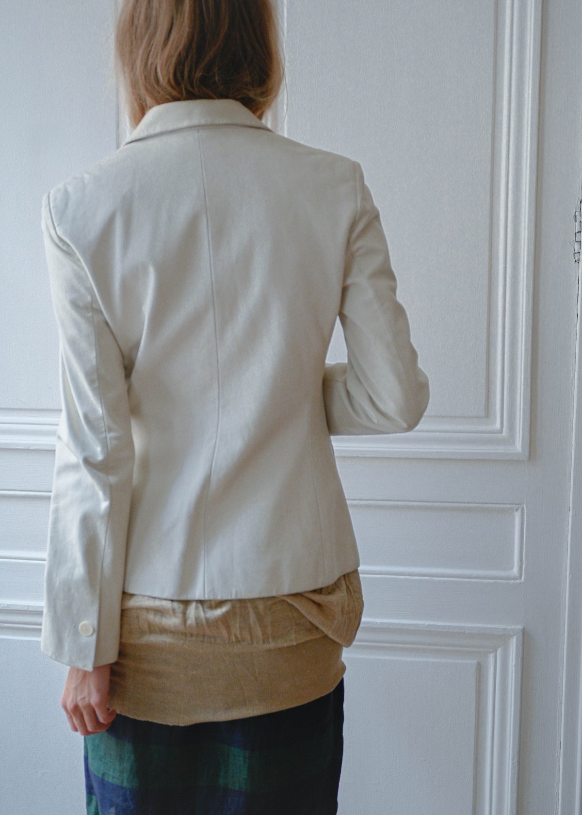 Cream leather jacket, back view
