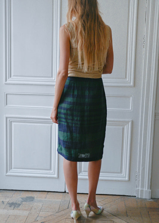 Striped linen skirt, back view