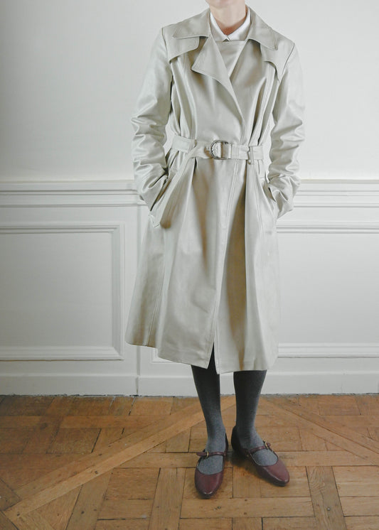 TURN PARIS VINTAGE, Plein Sud leather trench coat in light grey
