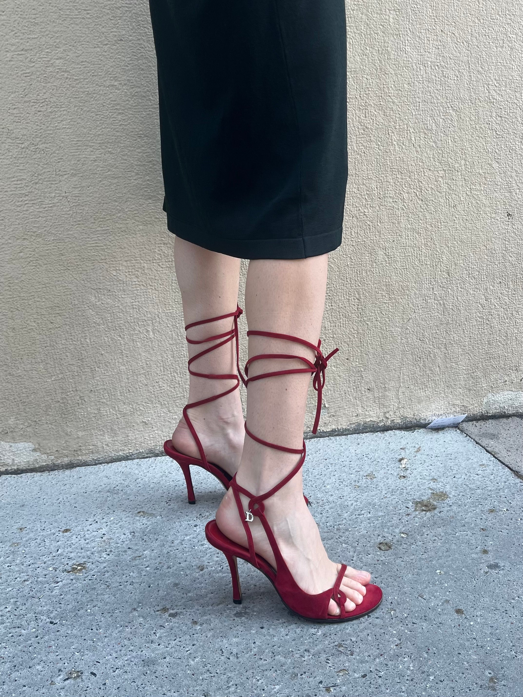 DIOR RED LACE UP HEELS