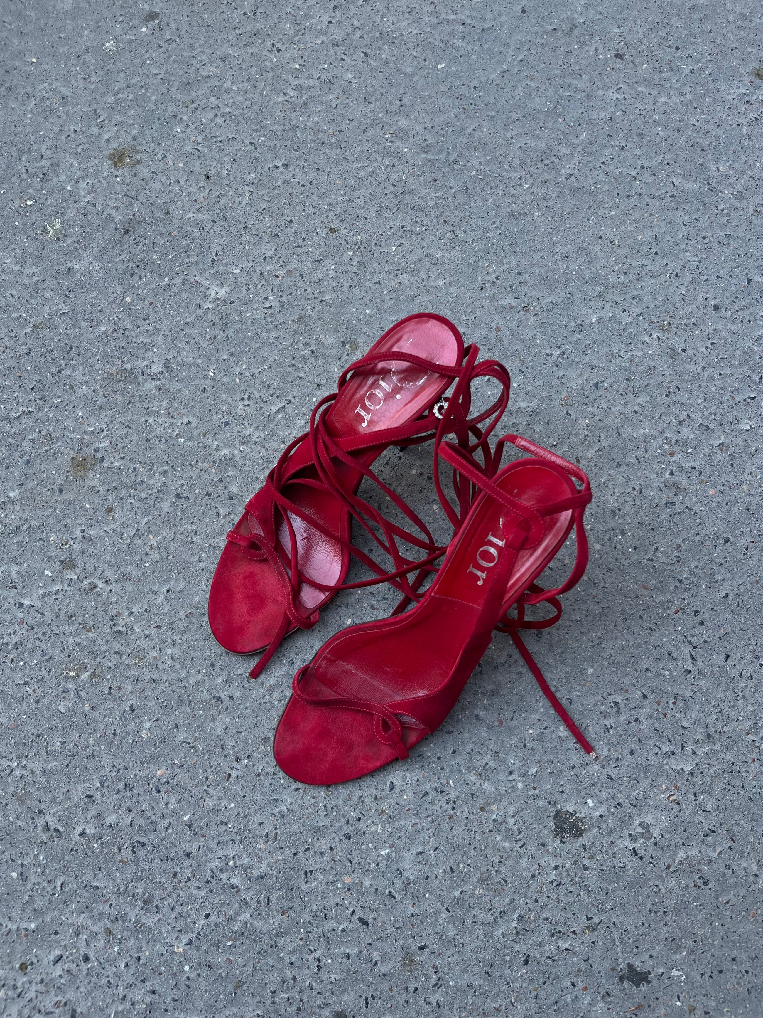 DIOR RED LACE UP HEELS