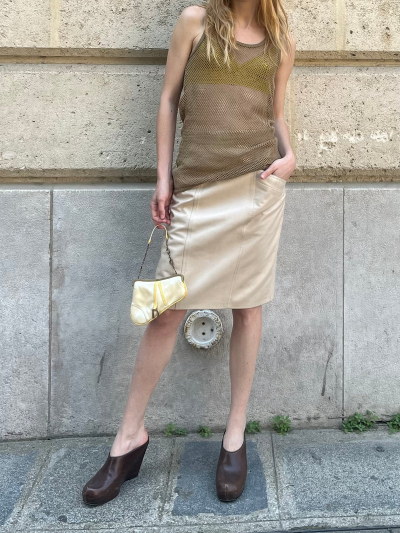 HUBERT AIMETTI COUTURIER CREME LEATHER SKIRT