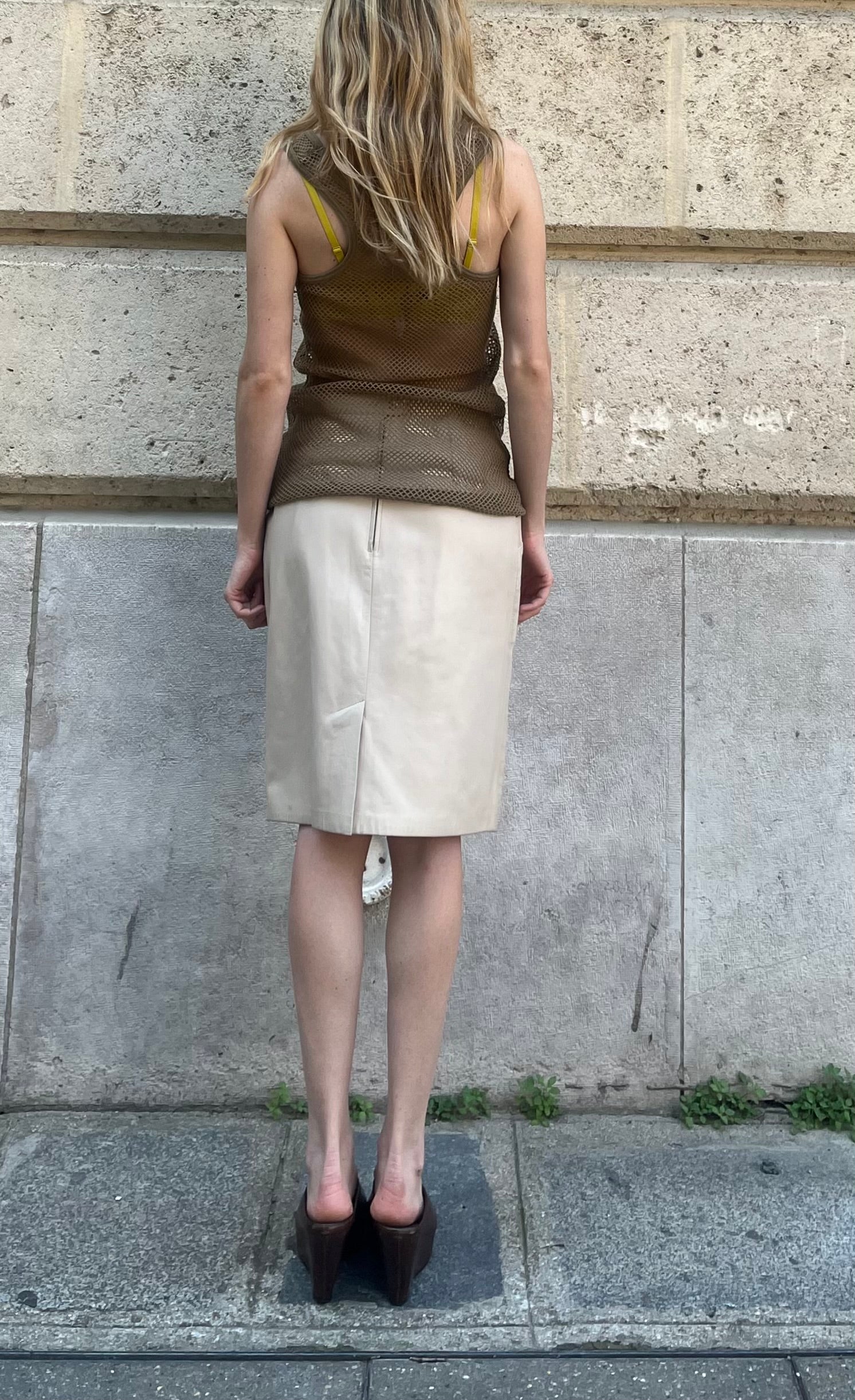 HUBERT AIMETTI COUTURIER CREME LEATHER SKIRT