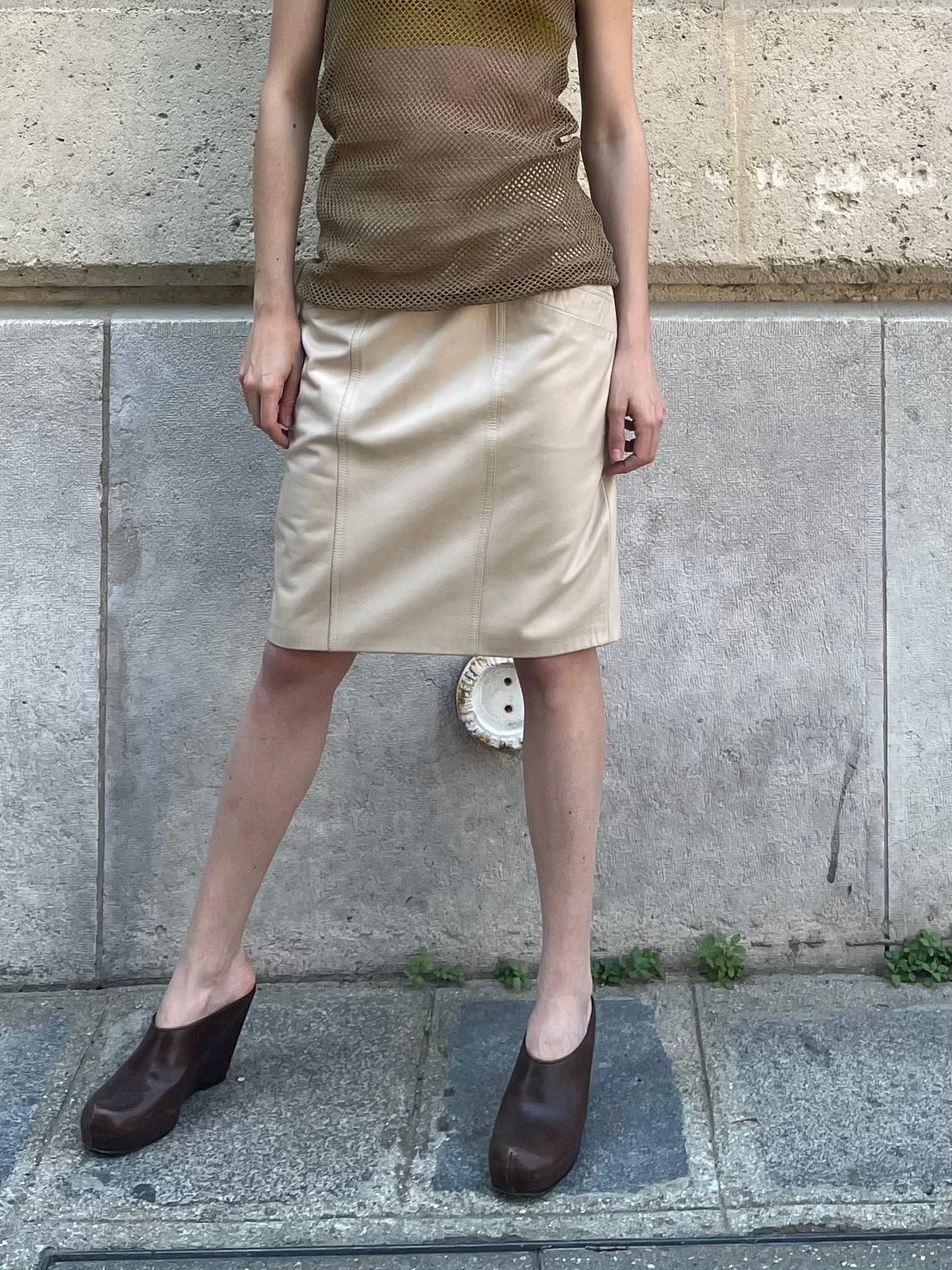 HUBERT AIMETTI COUTURIER CREME LEATHER SKIRT