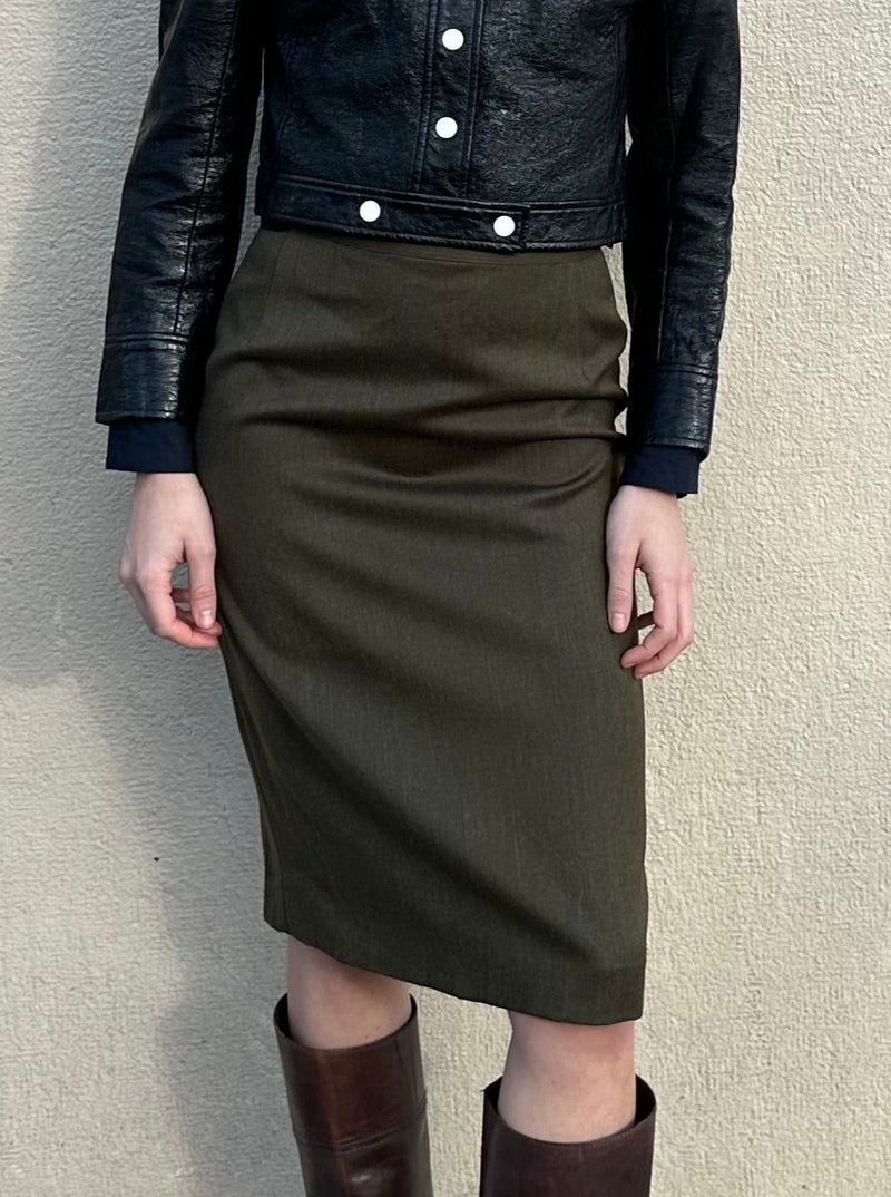 MAX MARA WOOL KHAKI PENCIL SKIRT