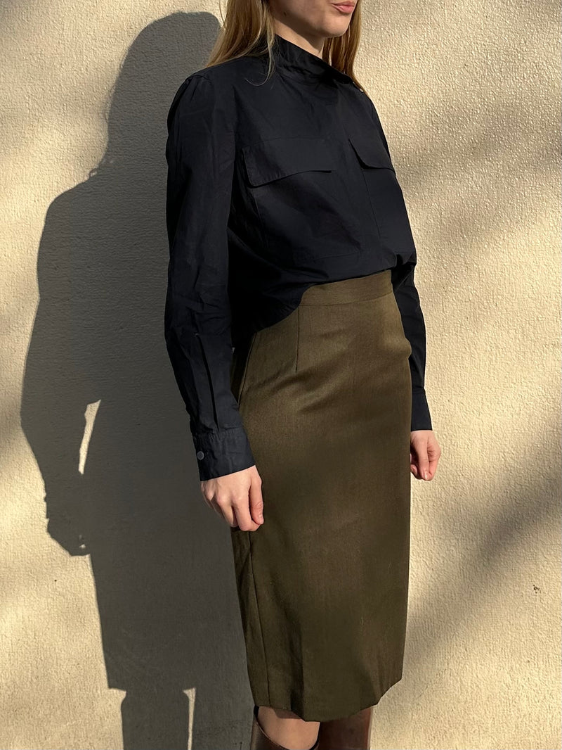 MAX MARA WOOL KHAKI PENCIL SKIRT